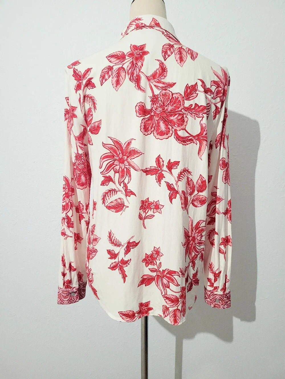 NWOT Zara Floral Linen Blend Button Front Blouse Women's Small Red White Boho - Picture 5 of 12